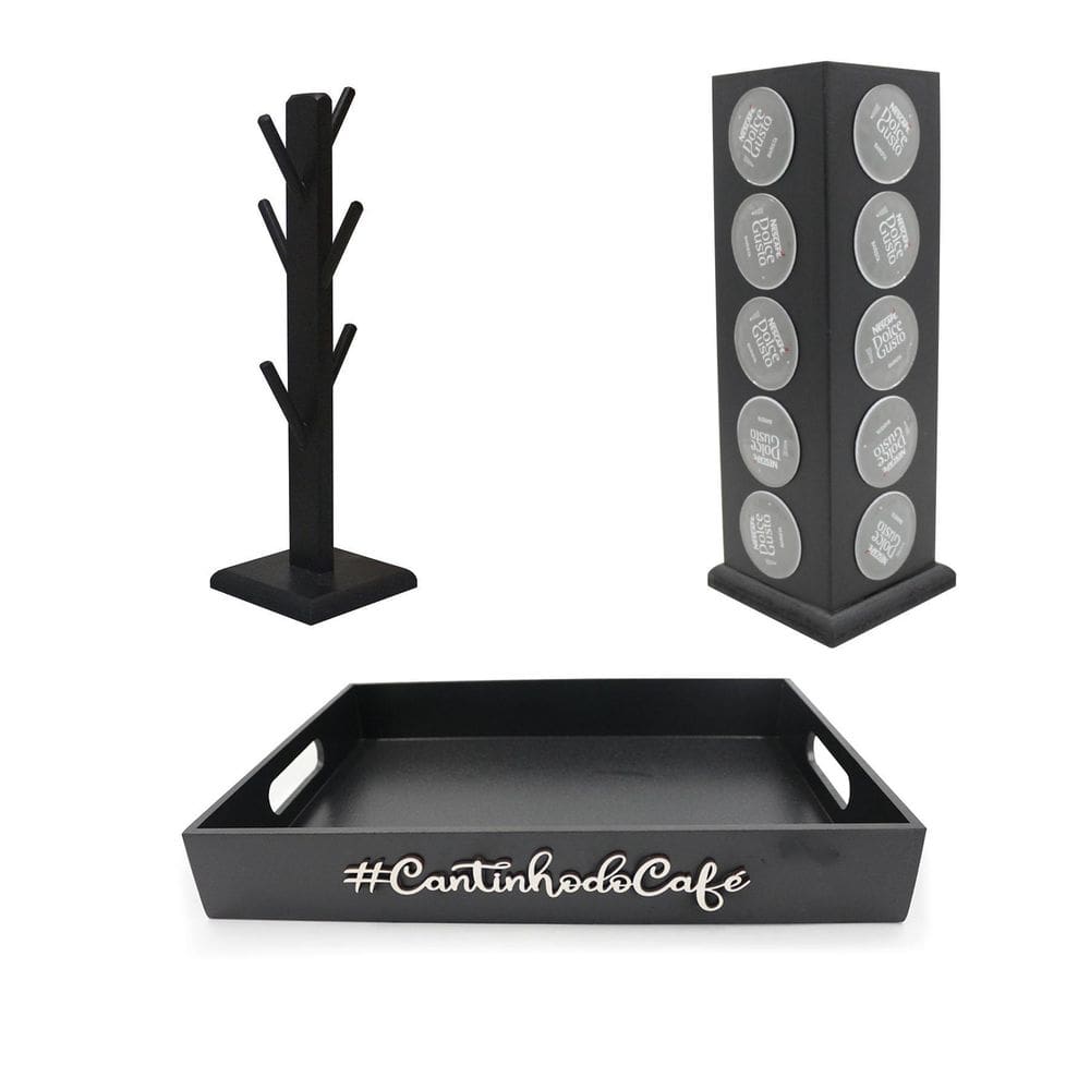 Kit cantinho café bandeja porta cápsula dolce gusto xicara