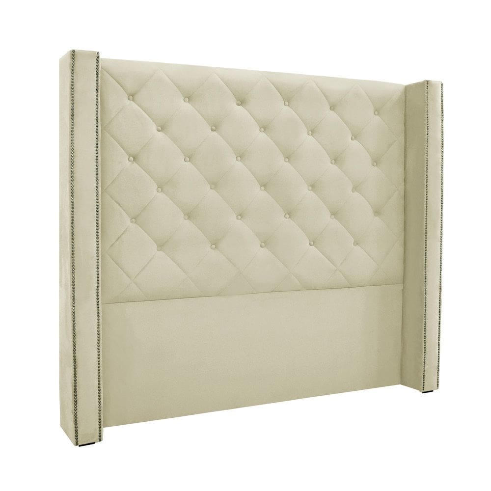 Cabeceira Cama Box Queen 160cm e Recamier Vicenza Veludo Bege S04 - D`Rossi