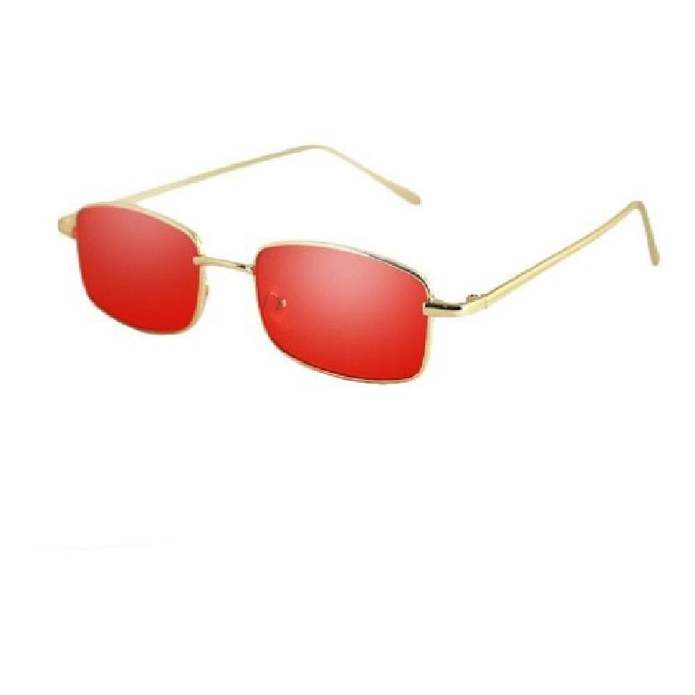 Óculos sol quadrado pequeno geek retro dourado vermelho
