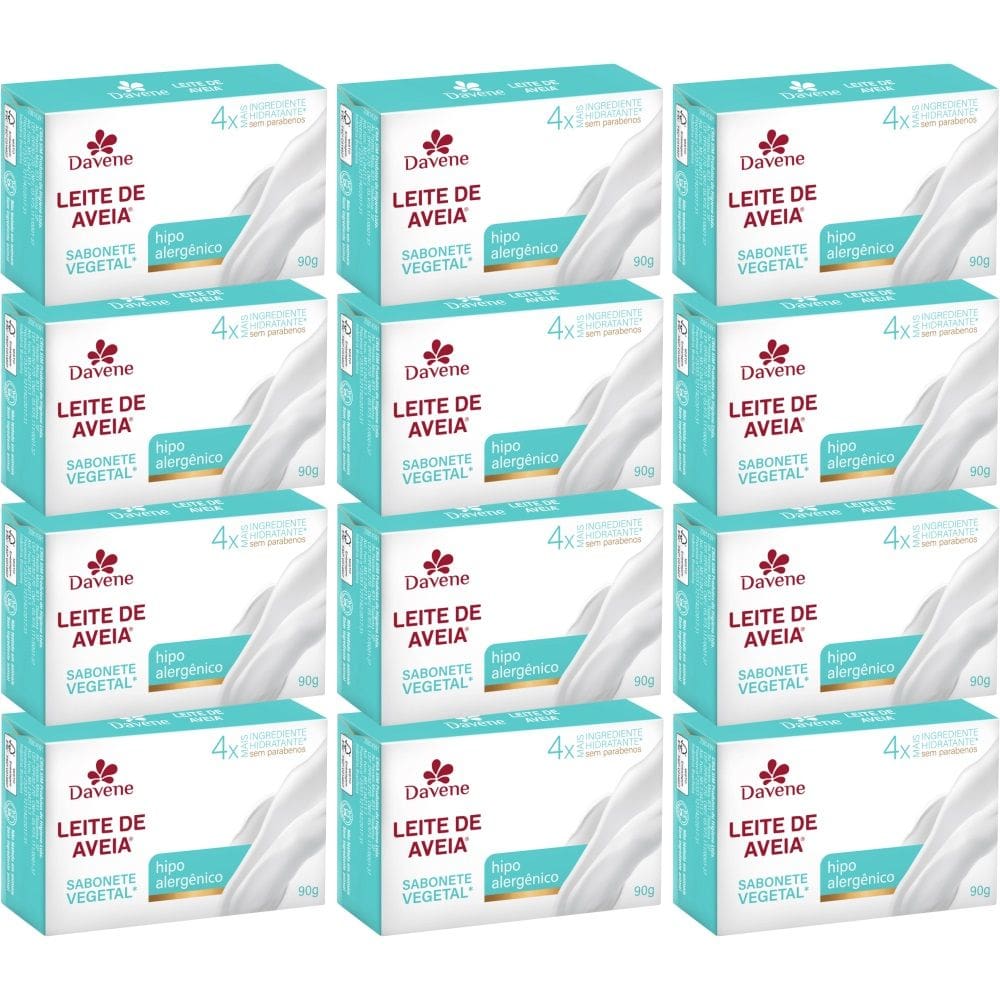 12UN Sabonete Vegetal Leite Aveia Hipoalergenico 90g Davene