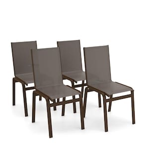Kit 4 Cadeiras Jantar Gourmet Alumínio Marrom Tela Fendi