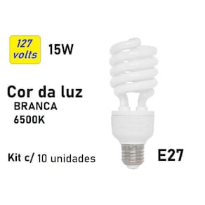 Kit 10 Lâmpadas Compacta Espiral 15W 127V E27 Branco Frio