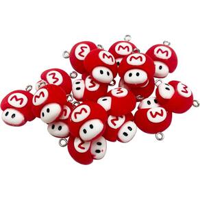 Pingentes cogumelo mario em resina para criar pulseiras colar 20 unidades