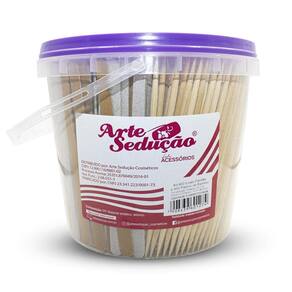 Kit 400 lixas pardas + 400 palitos duas pontas bambu unhas