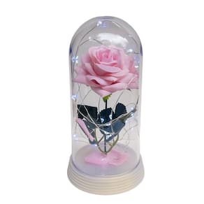 Luminária a rosa encantada salmão 20 cm base pérola frio