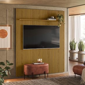 Painel Uno Ripado P/Tvs até 65 Polegadas C/Prateleira 160cm Cedro - Olivar Móveis