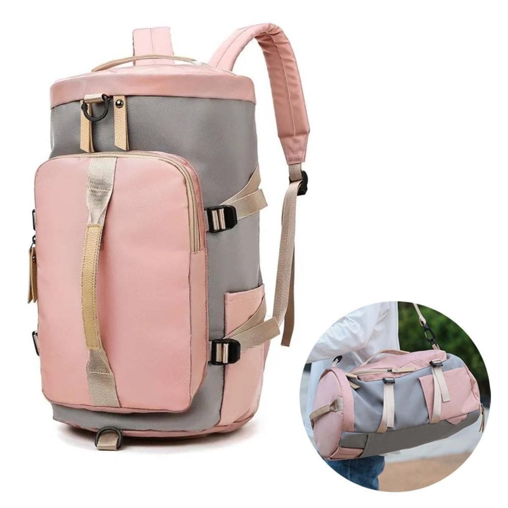 Bolsa feminina transversal vira mochila de costas mala rosa