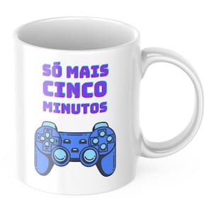 Caneca Xicara para Café ou Chá em Porcelana Personalizada - Tema Gamer - Só Mais Cinco Minutos