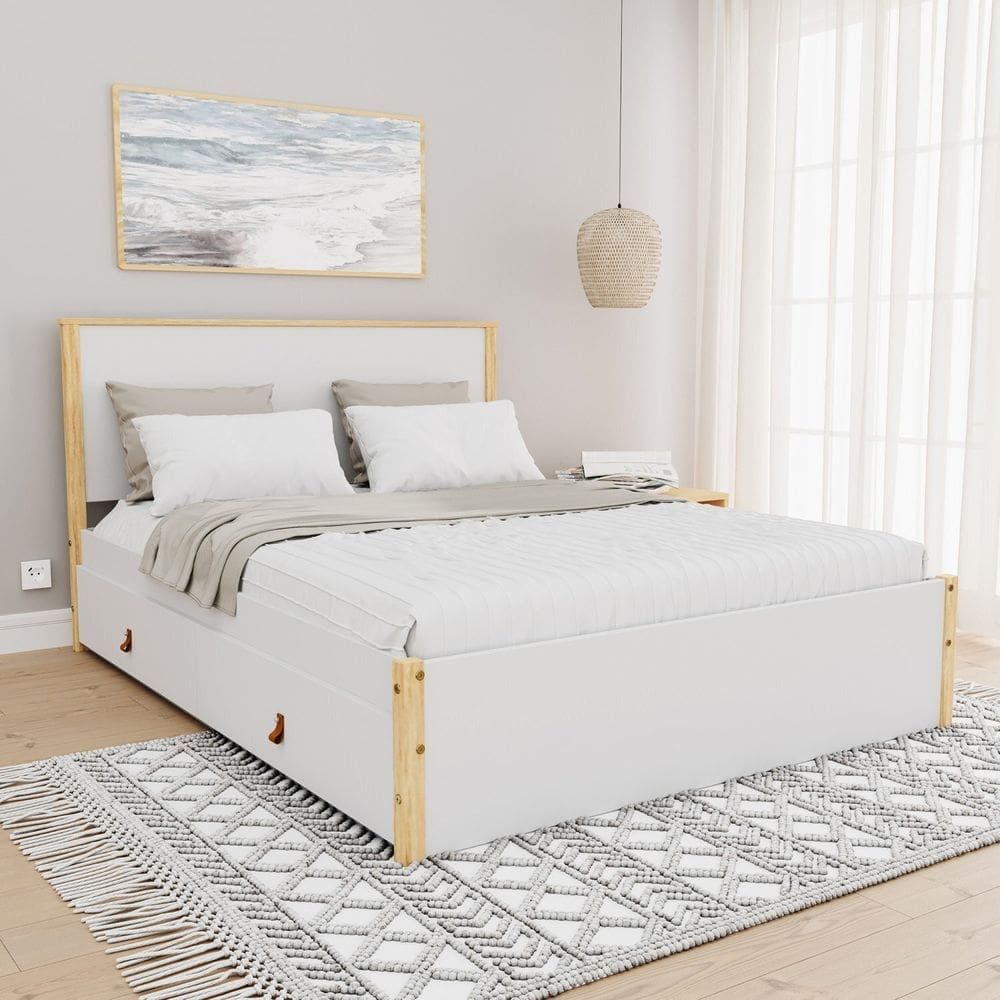 Cama Casal 4 Gavetas Íris Cabecasa Madeiramadeira Branco/Natural