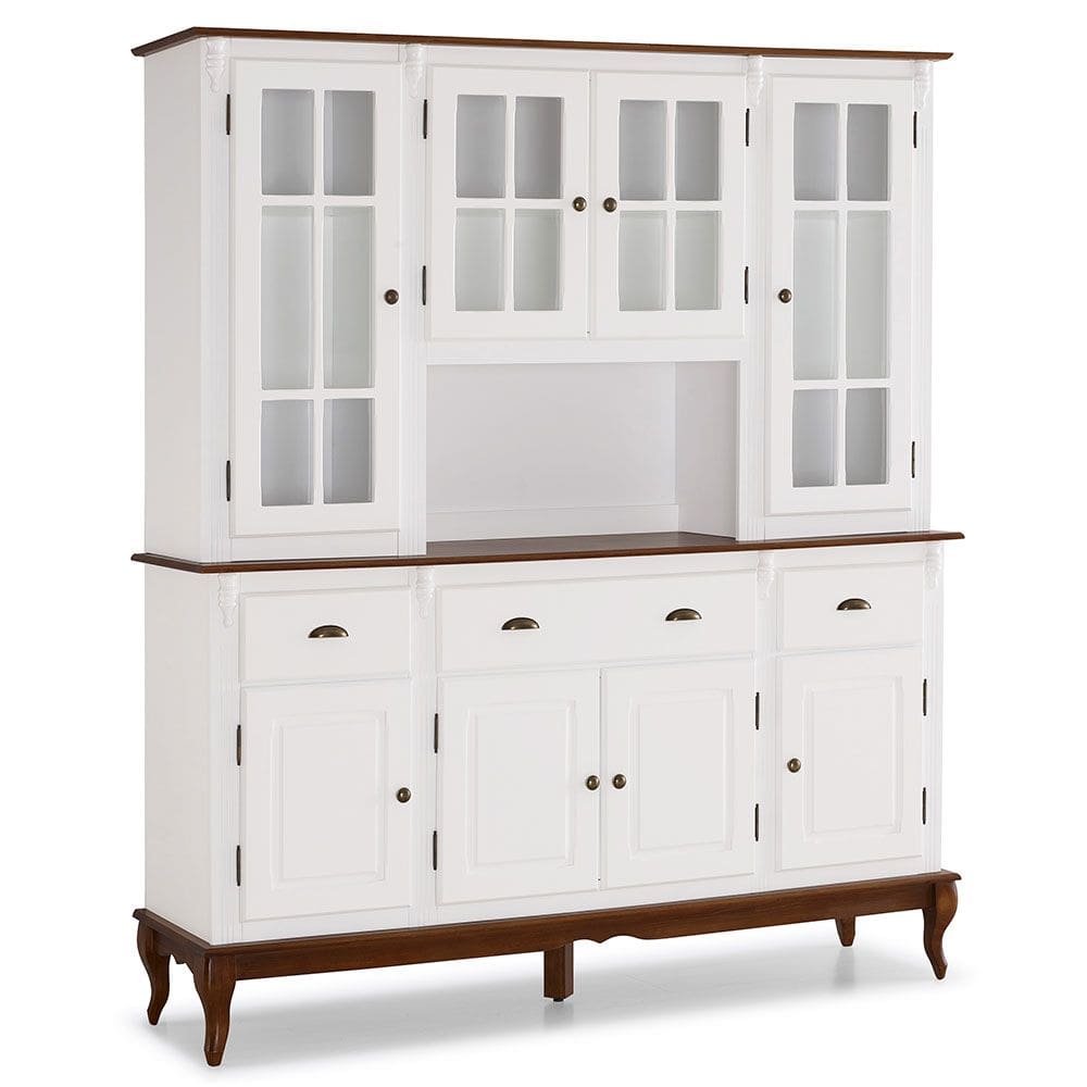 Cristaleira Arca e Oratório Hannover 8 Portas 3 Gavetas com Nicho e Pés Luiz XV - Branco/Imbuia