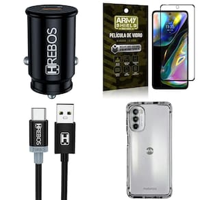 Kit capa moto g82 + carregador turbo veicular + película