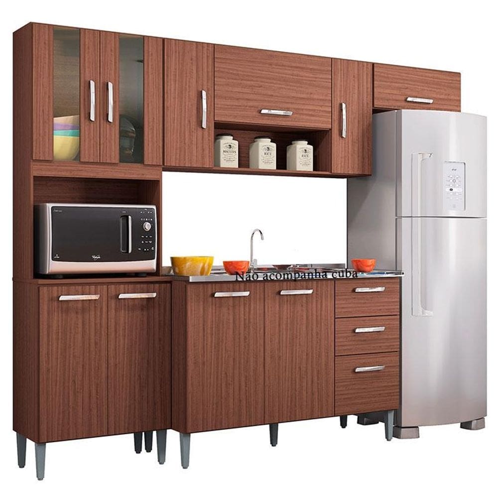 Cozinha com Balcão de Pia Lavínia Capuccino Off White - Poquema