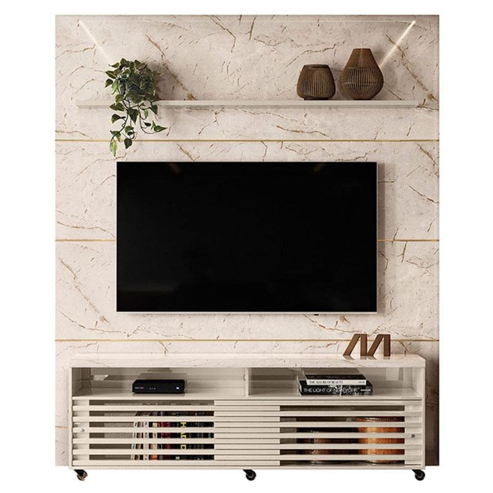 Estante Home Theater com Bancada Frizz Prestige Calacata Off White – Madetec