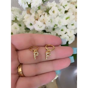 Brinco Argolinha Inicial Do Nome Com Strass Folheado A Ouro 18K