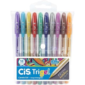 Caneta gel trigel 1,0mm metalica estojo com 10 cores cis