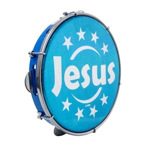 Pandeiro 10 Abs Azul Aro Plat Inox Pele Holog Jesus Azul 06 Afin Sples
