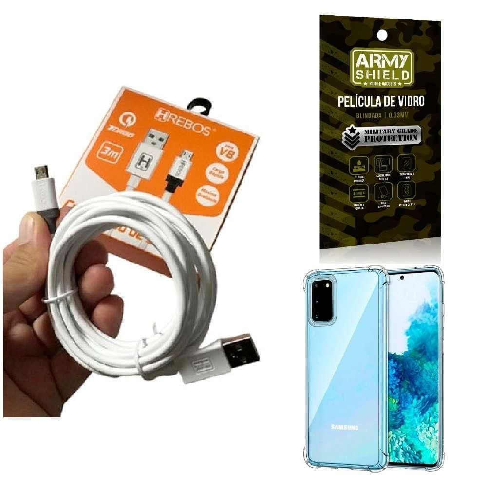 Kit capinha samsung s20 com cabo turbo e película de vidro