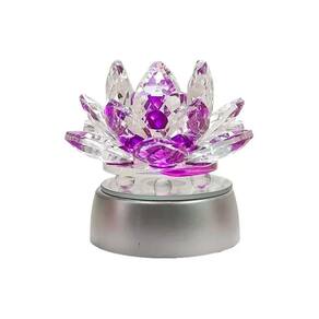 Enfeite Escultura Vidro Flor Lotus 13Cm Base Espelhada Led