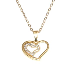 Colar Pingente Coração Duplo Folheado A Ouro 18K