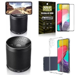 Capa galaxy m53 5g + caixa de som bluetooth q3 + película 3d