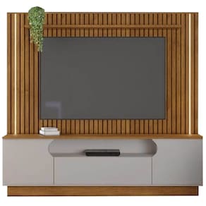 Estante Afago para TV até 65 Polegadas Ripado com LED 2 Portas 1 Gaveta JCM Cor Cinamomo Off White