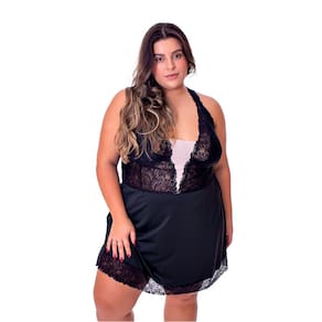Camisola em Renda Luxo Plus Size Isabelle Preto