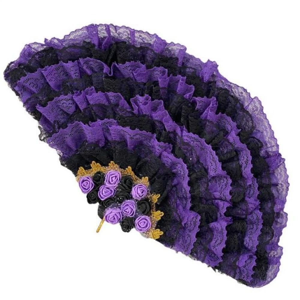 Leque pomba gira negra e roxa super luxo