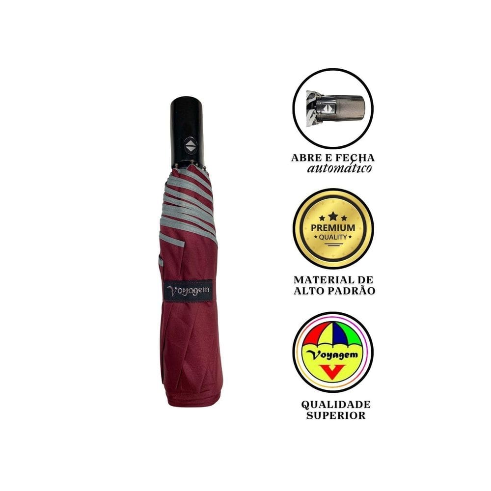 Guarda chuva voyagem abre e fecha automático fibra vinho