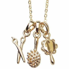 Colar Cabeleireira Escova Tesoura Espelho Folheado Ouro 18K
