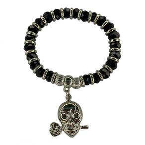 Pulseira pomba gira rosa caveira preta cristal e silicone