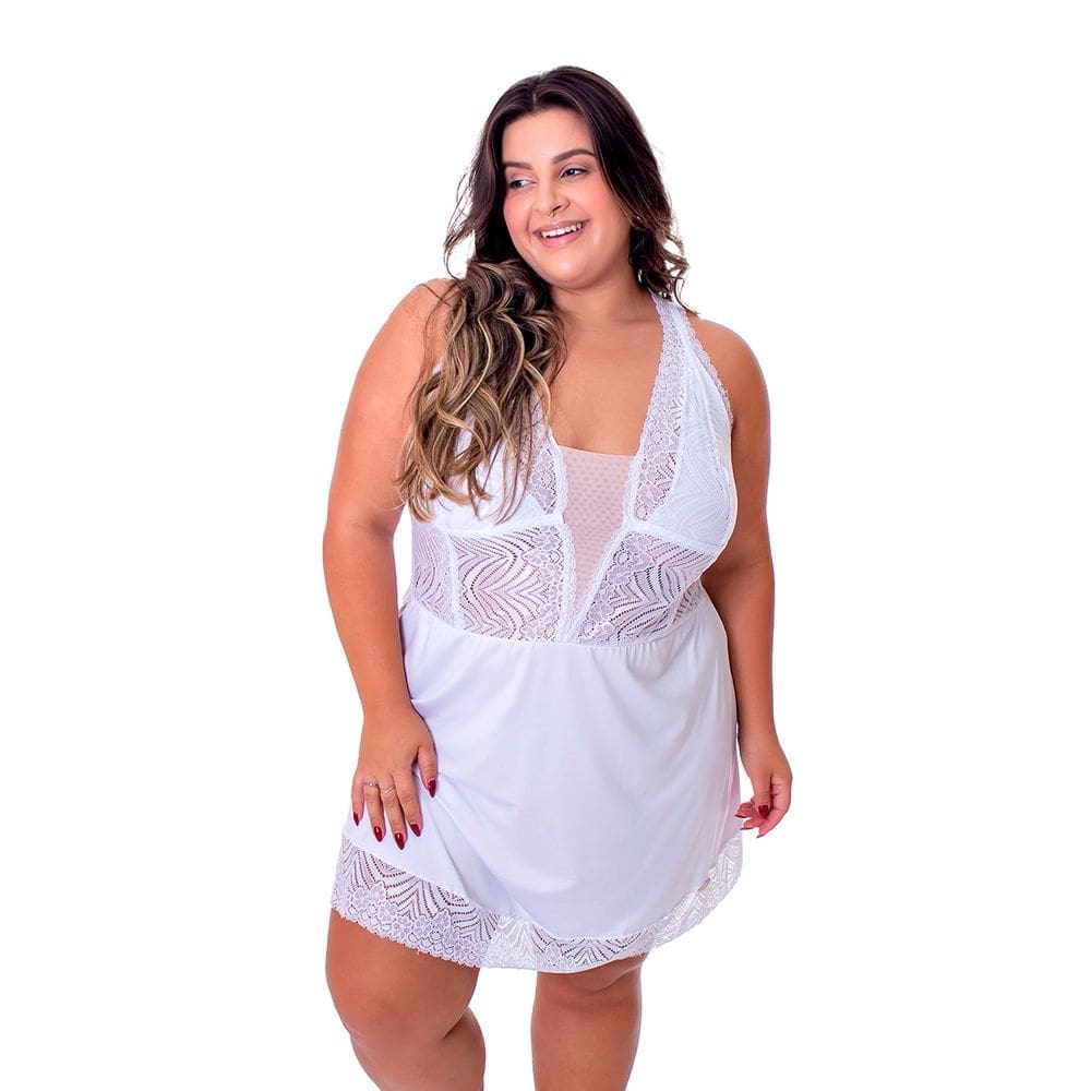Camisola em Renda Luxo Plus Size Isabelle Branca