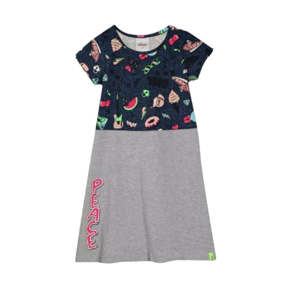 Vestido Infantil Azul Marinho e Cinza Tamanho 8 - Elian