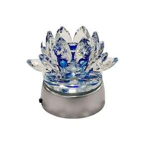 Enfeite Escultura Vidro Flor Lotus 13Cm Base Espelhada Led
