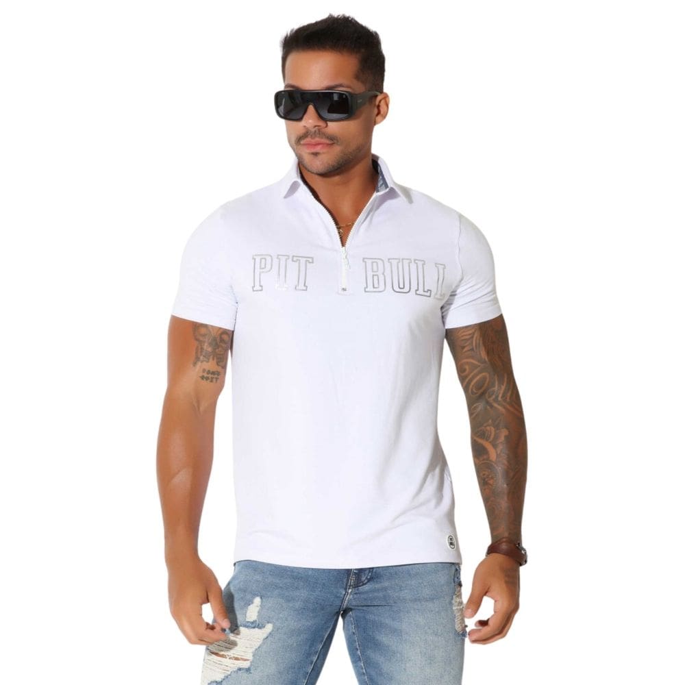Camisa Masculina Polo Branca Manga Curta Pit Bull 80506