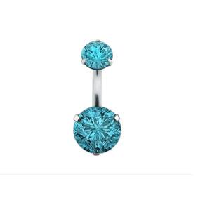 Piercing de umbigo prata 2 pedras aço cirúrgico zircônia