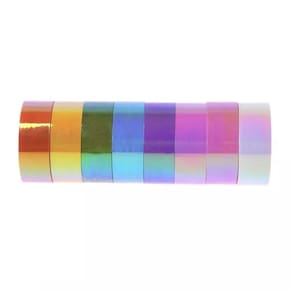 Fita decorativa washi tape - holográfica kit com 10 unidades