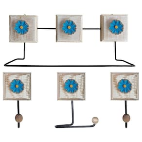 Kit Banheiro Com 2 Toalheiros + Porta Papel Higiênico + Toalheiro Rustico Artesanal Cor Azul