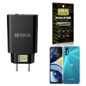 Capinha moto g22 + fonte carregador turbo + película 3d