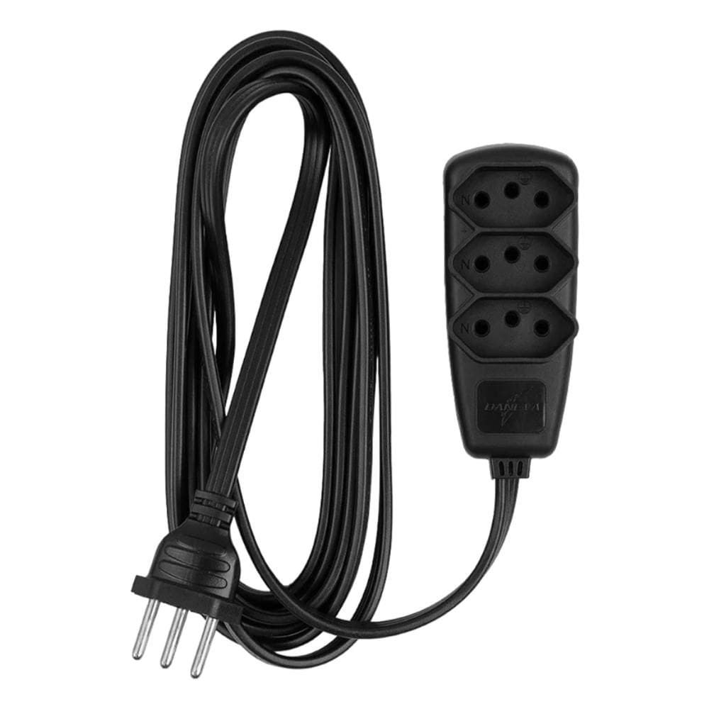 Extensão Legrand Daneva com 3 tomadas - 5 Metros - 10A - Novo Padrão - Preto - DN1787