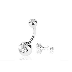 Piercing umbigo 2 pedras aço cirúrgico haste de 6 mm 1,6mm