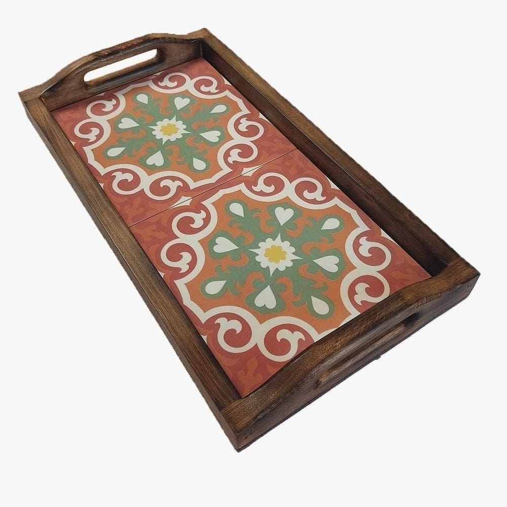 Bandeja Café Da Manhã Grande Com 2 Azulejos Azulejo G3