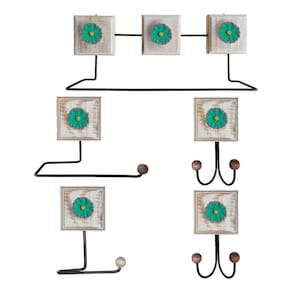 Kit Banheiro 5 Peças Artesanal Rústico Flor De Madeira 3d Anúncio Com Variação Cor Verde