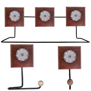 Kit Banheiro 3 Peças Toalheiro Cabideiro Porta Papel Papel Com Flores Coloridas Cor Branco