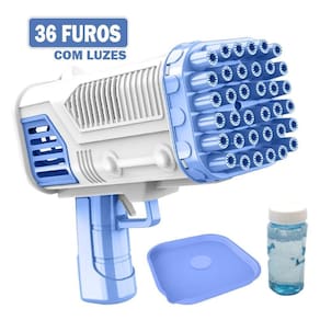 Lança bolhas de sabão bazuca brinquedo criança 36 furos azul