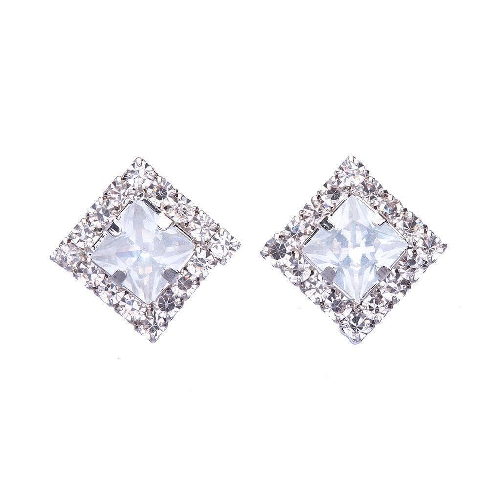 Brinco Pequeno Quadrado Strass Folheado A Metalico
