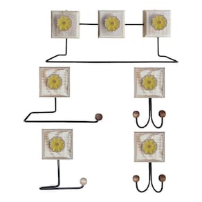 Kit Banheiro 5 Peças Artesanal Rústico Flor De Madeira 3d Anúncio Com Variação Cor Amarelo