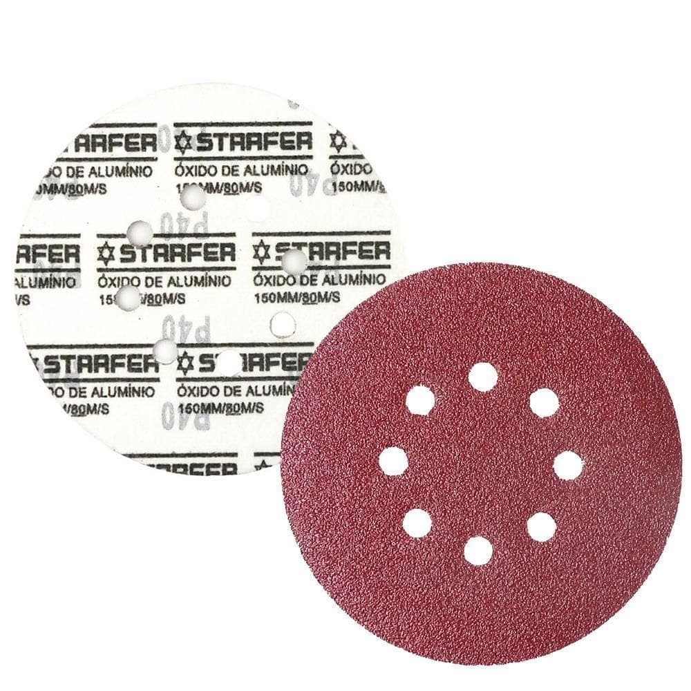 Disco de lixa tiras aderentes vermelho 150mm grão 40 starfer 10