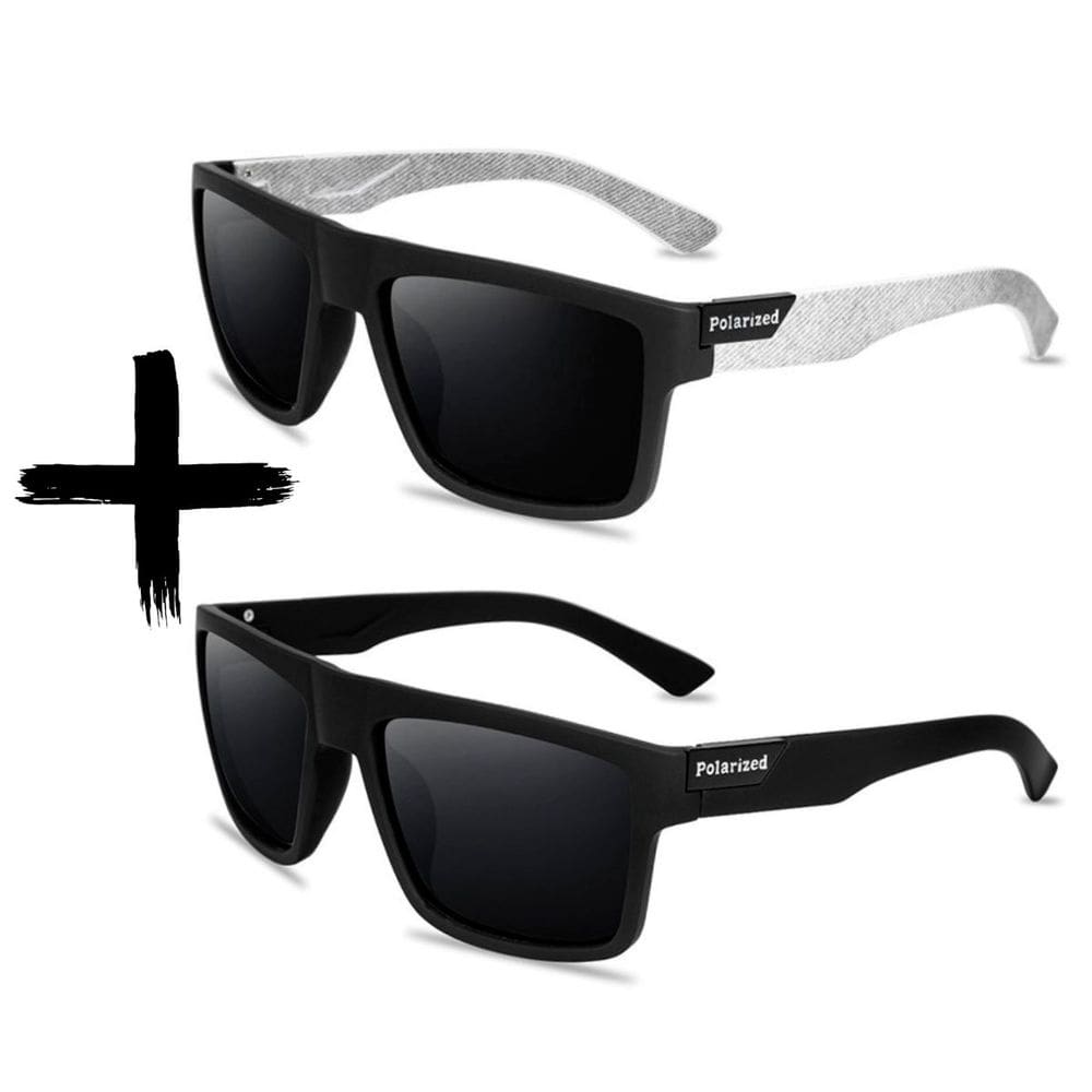 Combo Óculos De Sol Masculino 2 Unidades Quadrado Polarizado Vintage Preto + Branco Com UV400