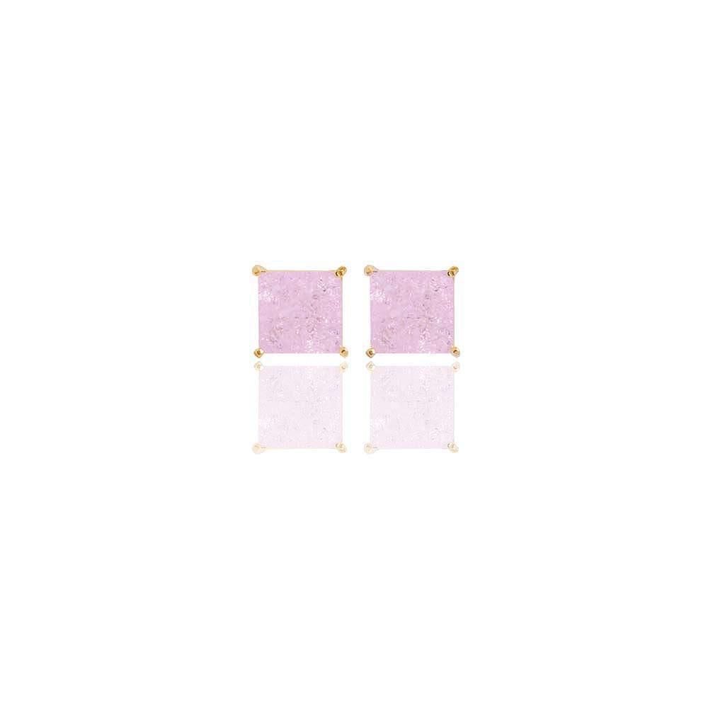 Brinco Cristal Rosa Quadrado  Folheado A Ouro 18K