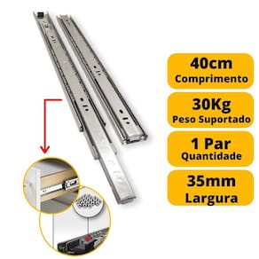 Corrediça gaveta trilho telescópico 40cm 400mm par 30kg